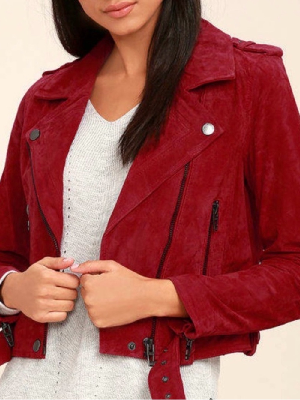 Blank NYC Red Suede Moto Bomber Jacket